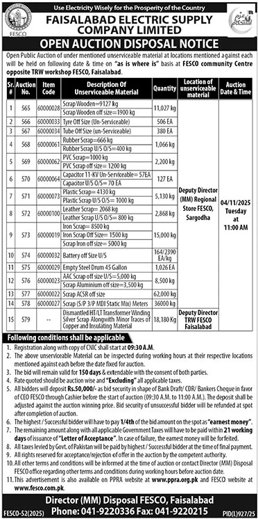 Faisalabad Electric Supply Company Tender Notice